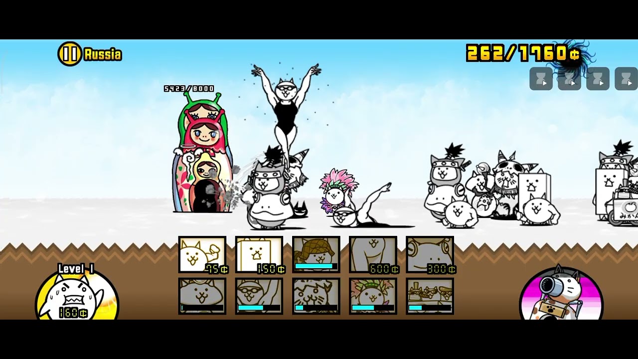 Playing battle cats (into the future and getting all treasure and power up 