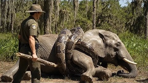 Animal rescue: mother elephant attacked by giant python, baby elephant calls for rescue 