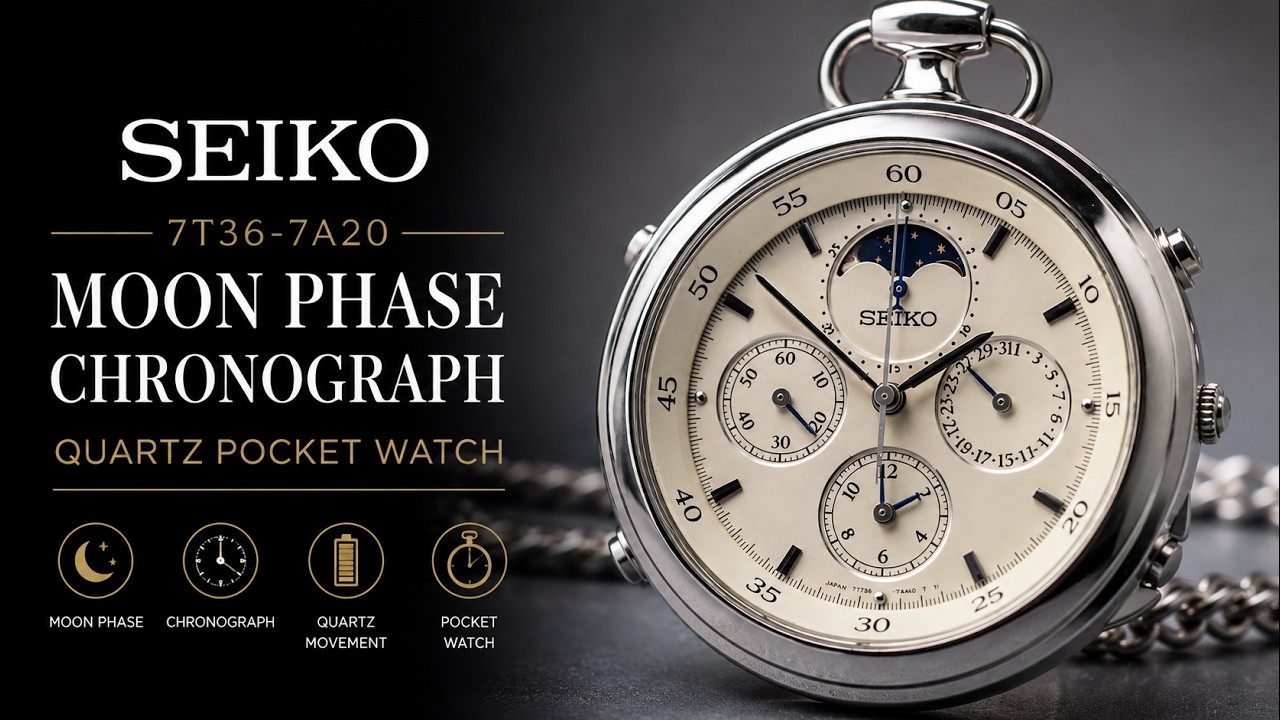 SEIKO 7T36-7A20 Moon Phase Chronograph Quartz Pocket Watch - YouTube