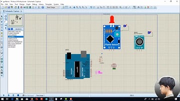 Simulasi alat pendeteksi kebakaran gas&flame sensor menggunakan proteus