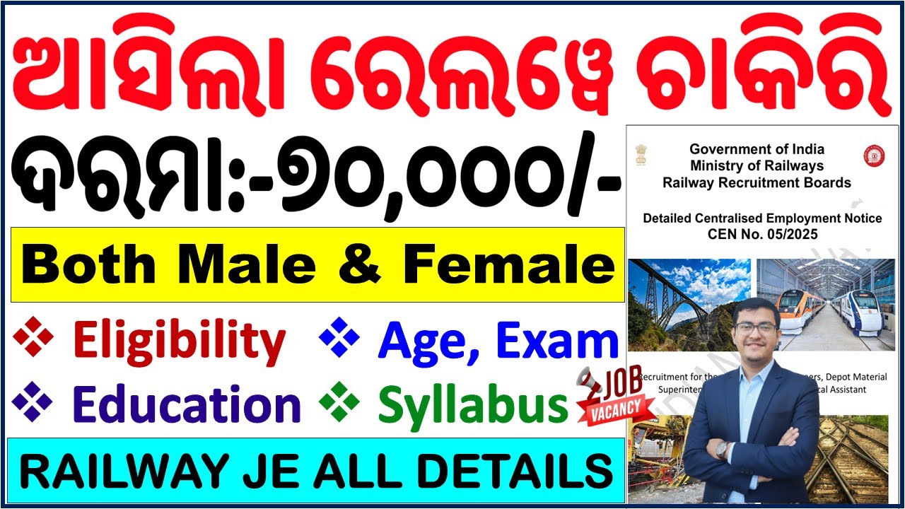 Railway JE Vacancy 2025🔥 | 2569 ପଦବୀ ନିଯୁକ୍ତି| Both Male & Female| Age, Salary & Syllabus |BY CP SIR