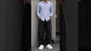 Blue Striped Shirt x Black Pant Looks Aesthetic 🥰💯🔥 #mensfashion #fashion #style #outfitideas #short
