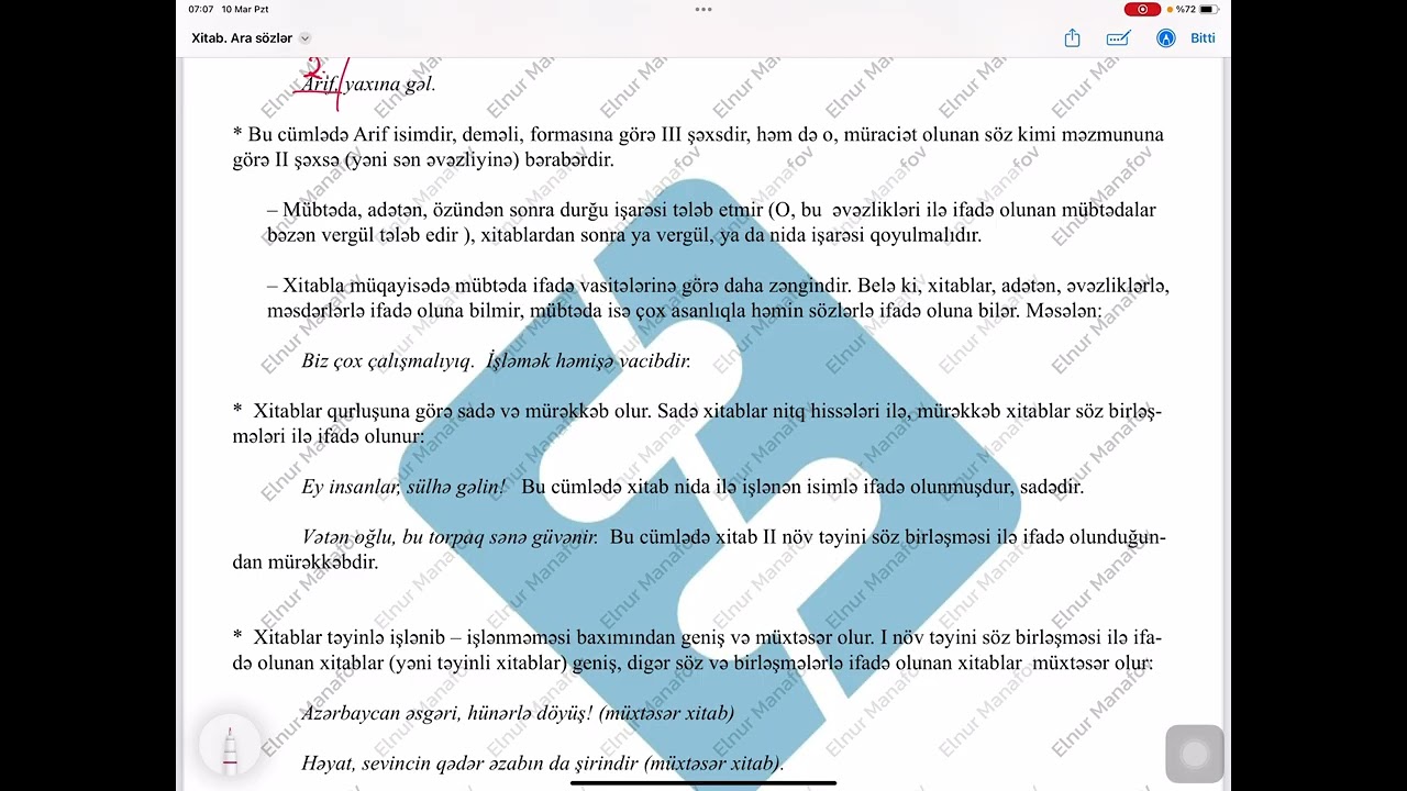 Mövzu - xitab, ara sözlər