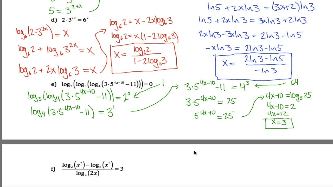 Log Equations Worksheet - YouTube