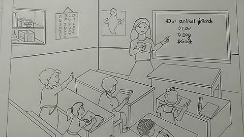 How to draw classroom with students and teacher | Beginners Drawing | Lipi