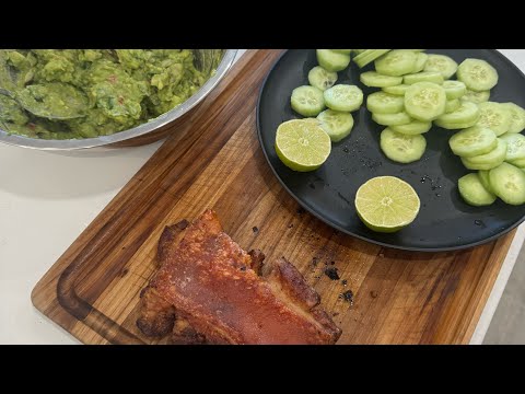 Homemade Chicharron, Guacamole and Pepino for Brunch #chicharron #guacamole #pepino #cucumber #limon