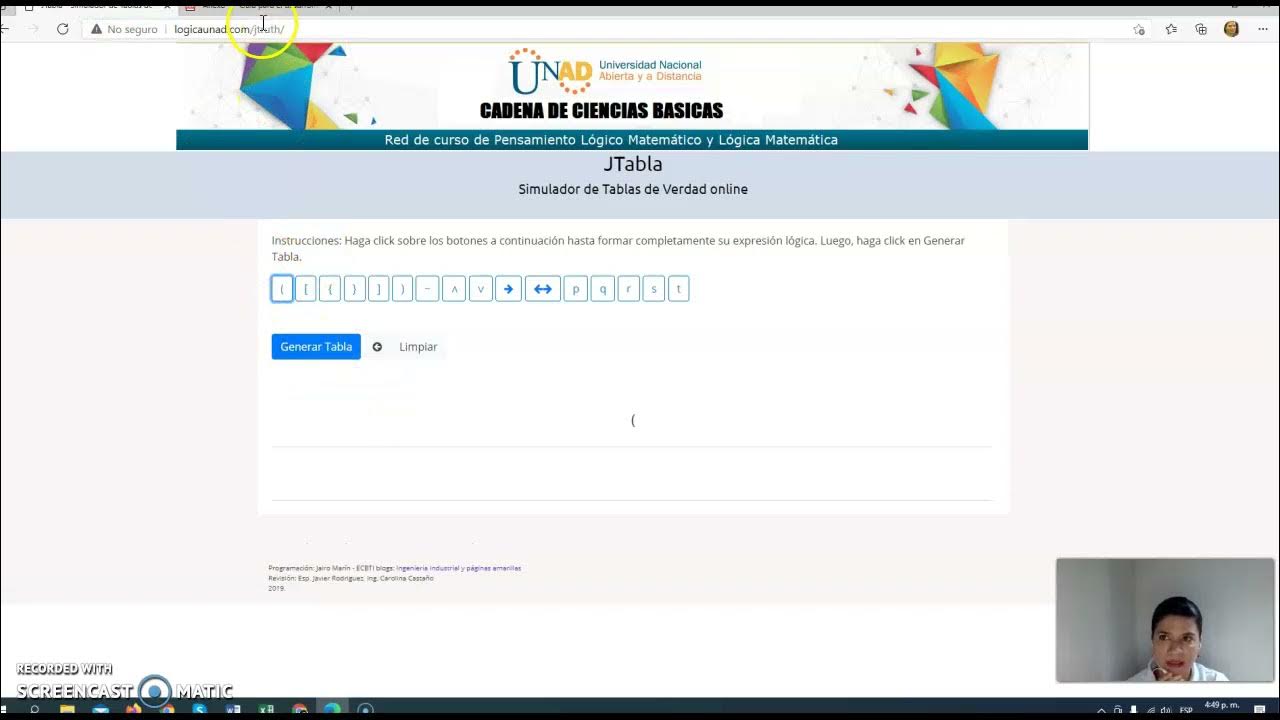 Simulador lógica UNAD para tablas de verdad YouTube