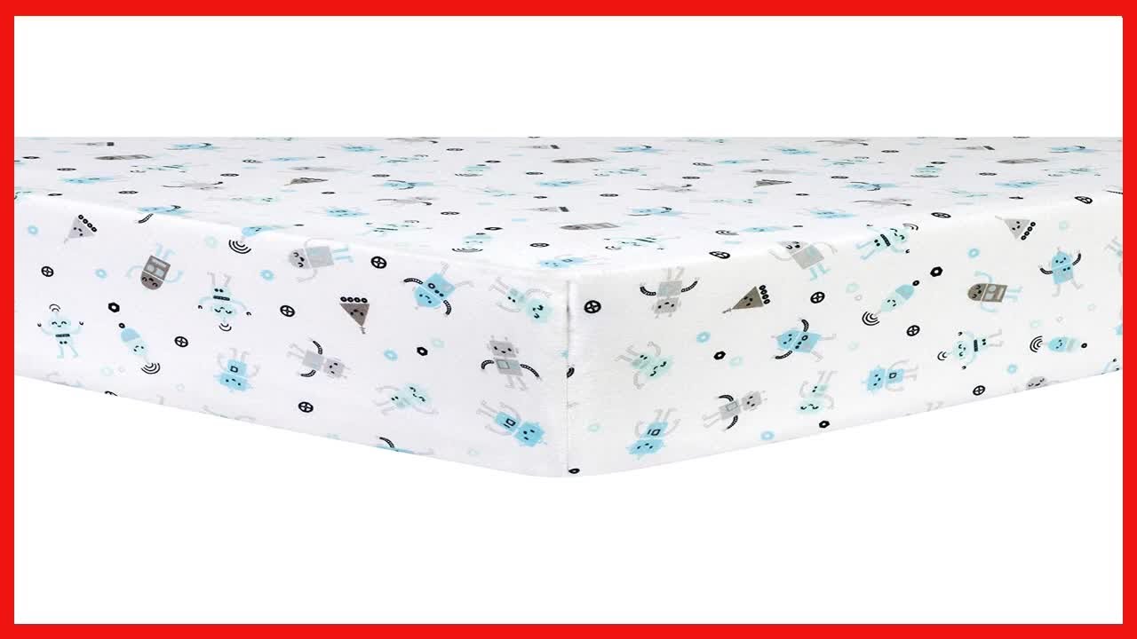 Trend Lab Deluxe Flannel Fitted Crib Sheet, Robots