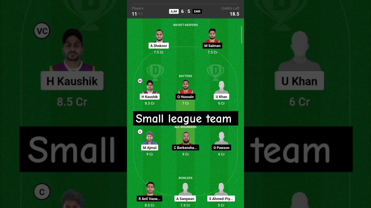 AJM vs EMR Dream11 Team | AJM vs EMR Dream11 Emirates D10 | AJM vs EMR Dream11 Today