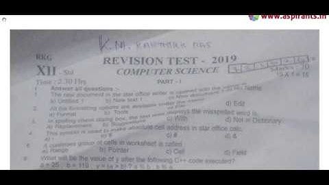12th Computer Science First Revision 2019 - Question Paper (Salem District) | (English Medium)