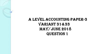 A LEVEL ACCOUNTING PAST PAPER QUESTION 1 ABOUT MANUFACTURING ACCOUNTS- 9706/31/33/M/J/2018