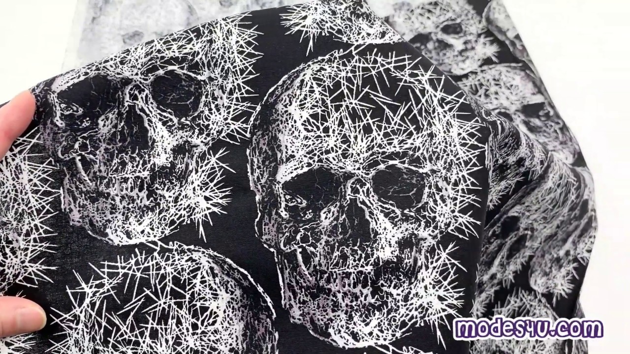 Gothic Spike Skulls on Black Cotton Fabric Freak Out by Michael Miller FQ 