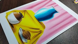 Still Life । How to draw and paint Pot and Coconut । Intermediate  Drawing and Painting