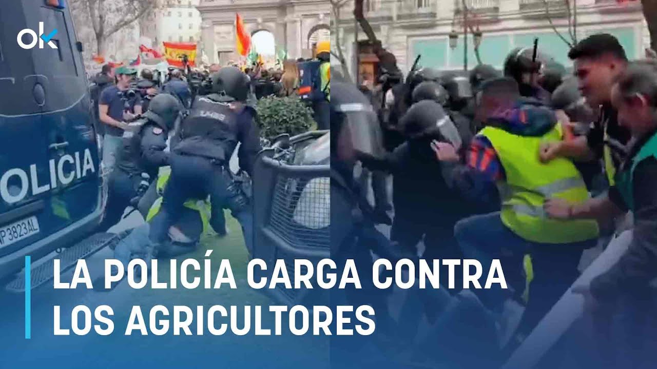 La Policía carga contra los agricultores para impedirles el paso a Cibeles