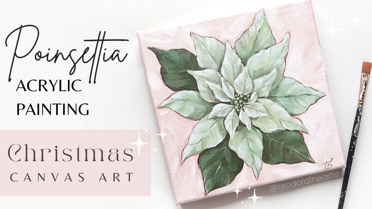 Poinsettia Flower Acrylic Painting on Canvas | Christmas Painting Ideas