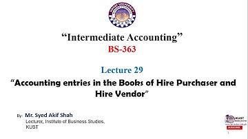 Accounting entries in the Books of Hire Purchaser & Hire Vendor