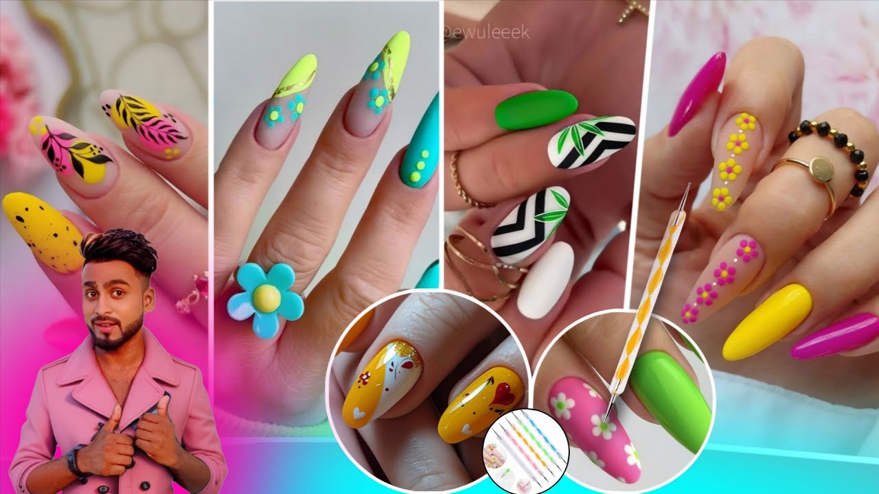 Nail art with dotting tools for beginners easy | Summer flower nail designs simple | Nail art flower