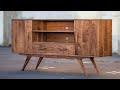 Midcentury modern media cabinet with handcut mitered dovetails  my favorite piece ive made