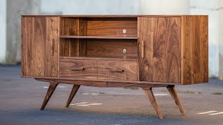 Mid-Century Modern Media Cabinet with Hand-Cut Mitered Dovetails - My Favorite Piece I've Made