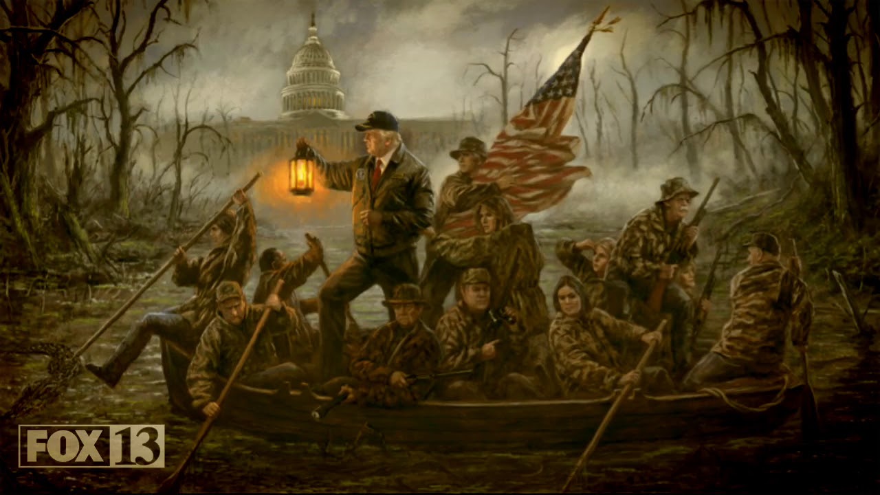 Artist depicts President Trump crossing the “swamp” in Washington, D.C. - YouTube