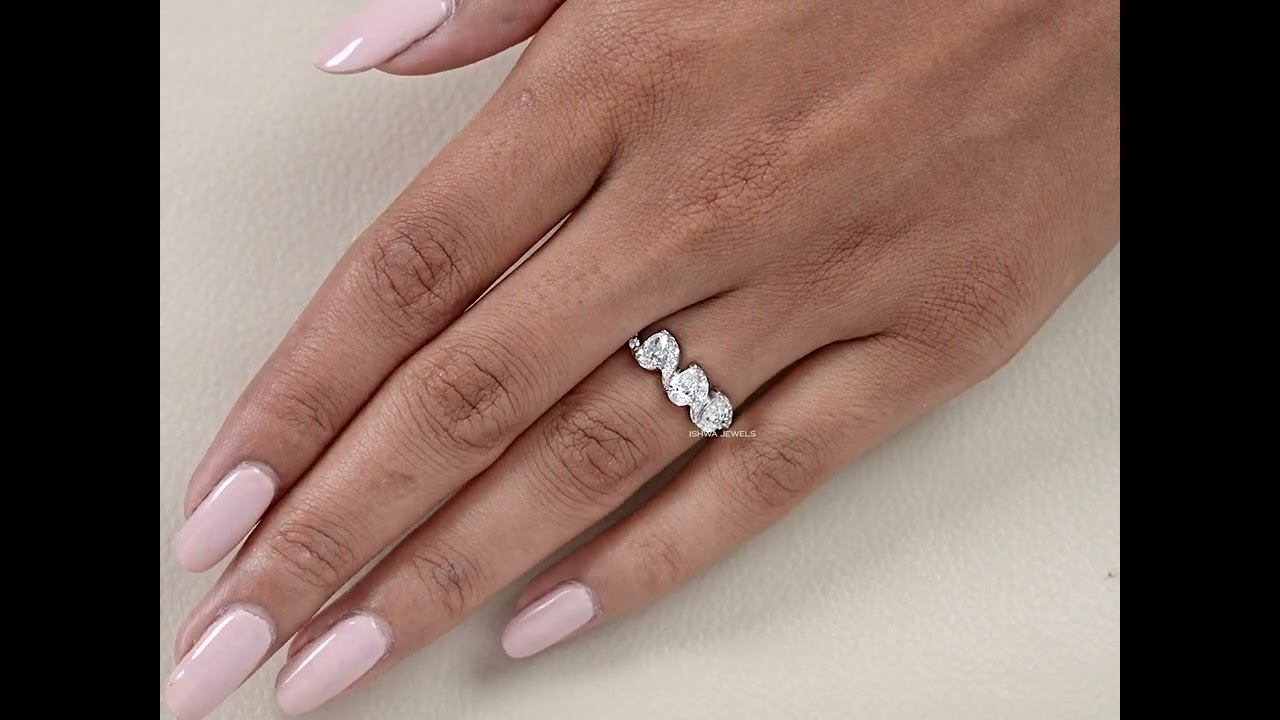 Pear Cut Three Stone Diamond Ring Minimalist Solid Gold Bridesmaid Wife Ring