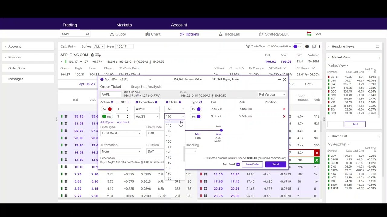 Placing A Bull Put Credit Spread On Etrade