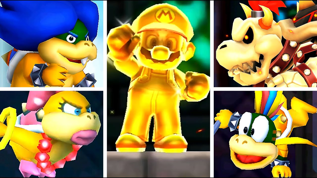 Golden Mario Vs All Bosses - New Super Mario Bros. 2 (No Damage).