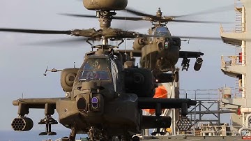 AH-64 Apache Helicopters • Deck Landings on USN Sea Base Ship • Arabian Gulf