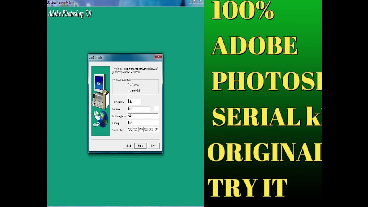 Adobe Photoshop 7.01 serial key or number