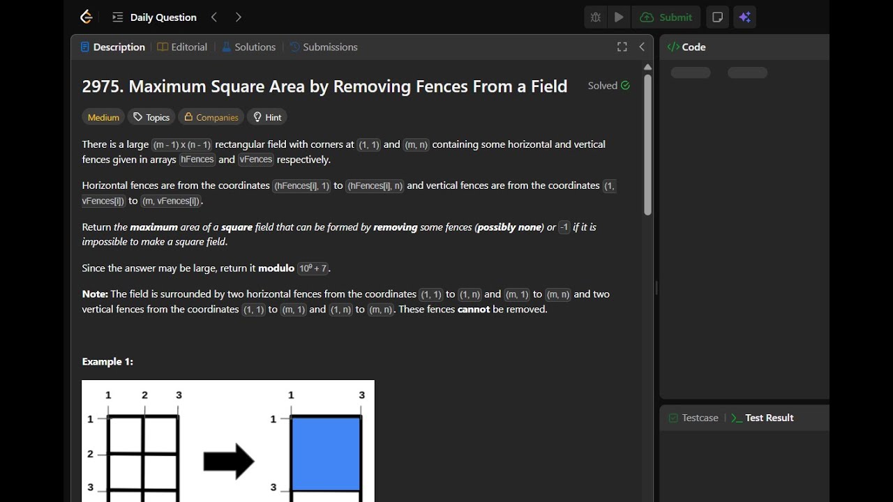 Leetcode 2975 | POTD | maximum-square-area-by-removing-fences-from-a-field | Best Approach