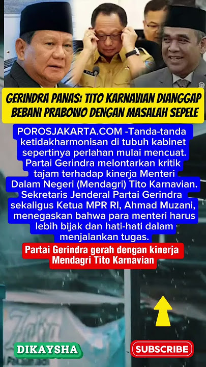 Gerindra Panas: Tito Karnavian Dianggap Bebani Prabowo dengan Masalah Sepele #beritaterkini #news