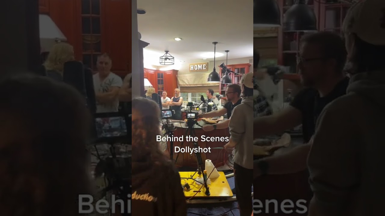 Behind the scene dolly shot with technical shooting travelling decorate set designed