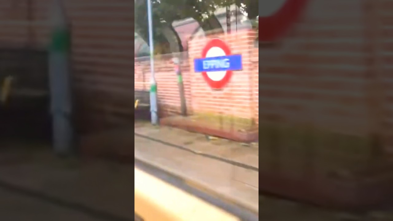 Central line train arriving at Epping station.