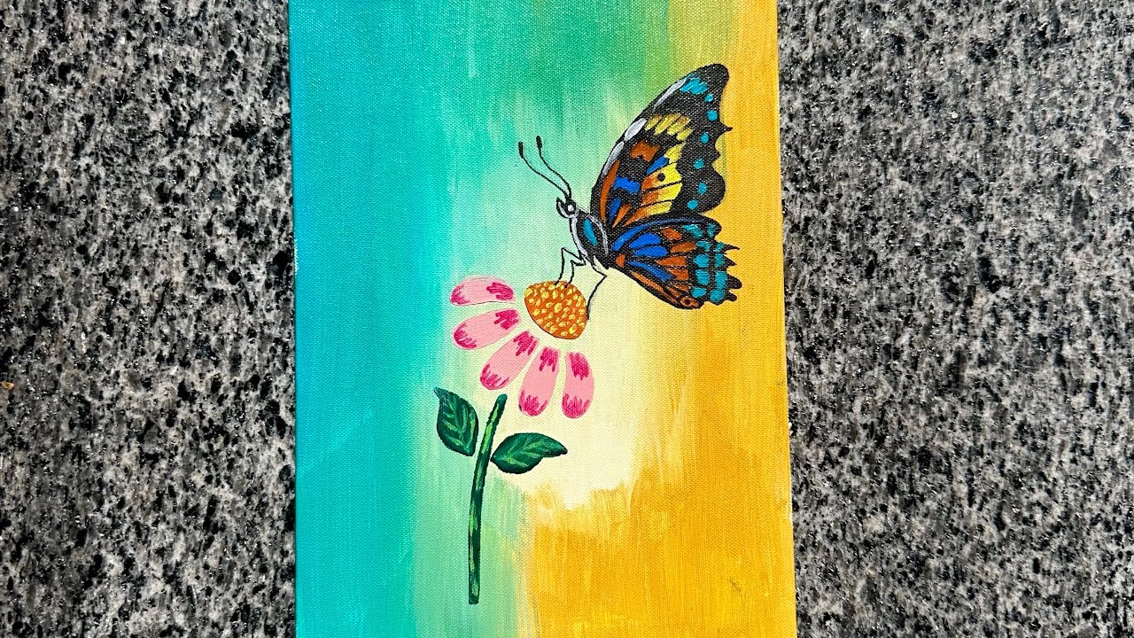 Easy Flower and Butterfly Acrylic Painting | Step by Step Tutorial