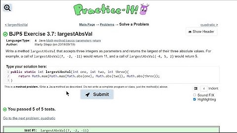 Java Practice It || 3.7 largestAbsVal || method basics, parameters, return, math.