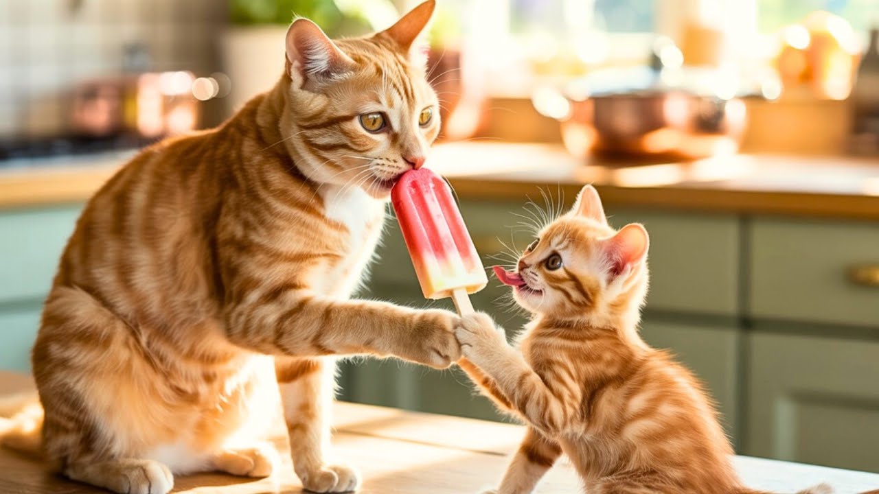 Strawberry Farm Day: Mama Cat Teaches Ginger Kitten How to Make Yummy Ice Cream