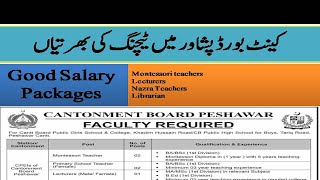 Job Vacancies in Cantonment Board Public School and College Peshawar, Pakistan 2021