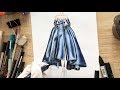 ALEXIS MABILLE BLUE SILK DRESS DRAWING TUTORIAL