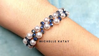 How to make pearl & rondelle bracelet, easy to make bracelet with big pearls step by step tutorial