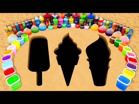 How to Make Rainbow Ice Cream with Balloons Orbeez, Giant Fanta, Mtn Dew, Coca Cola and Mentos