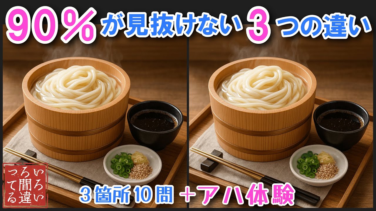 【料理で脳トレ】釜揚げうどんの3つのまちがいさがしで集中力と記憶力を楽しく鍛えよう！【認知症予防/アハ体験/頭の体操】
