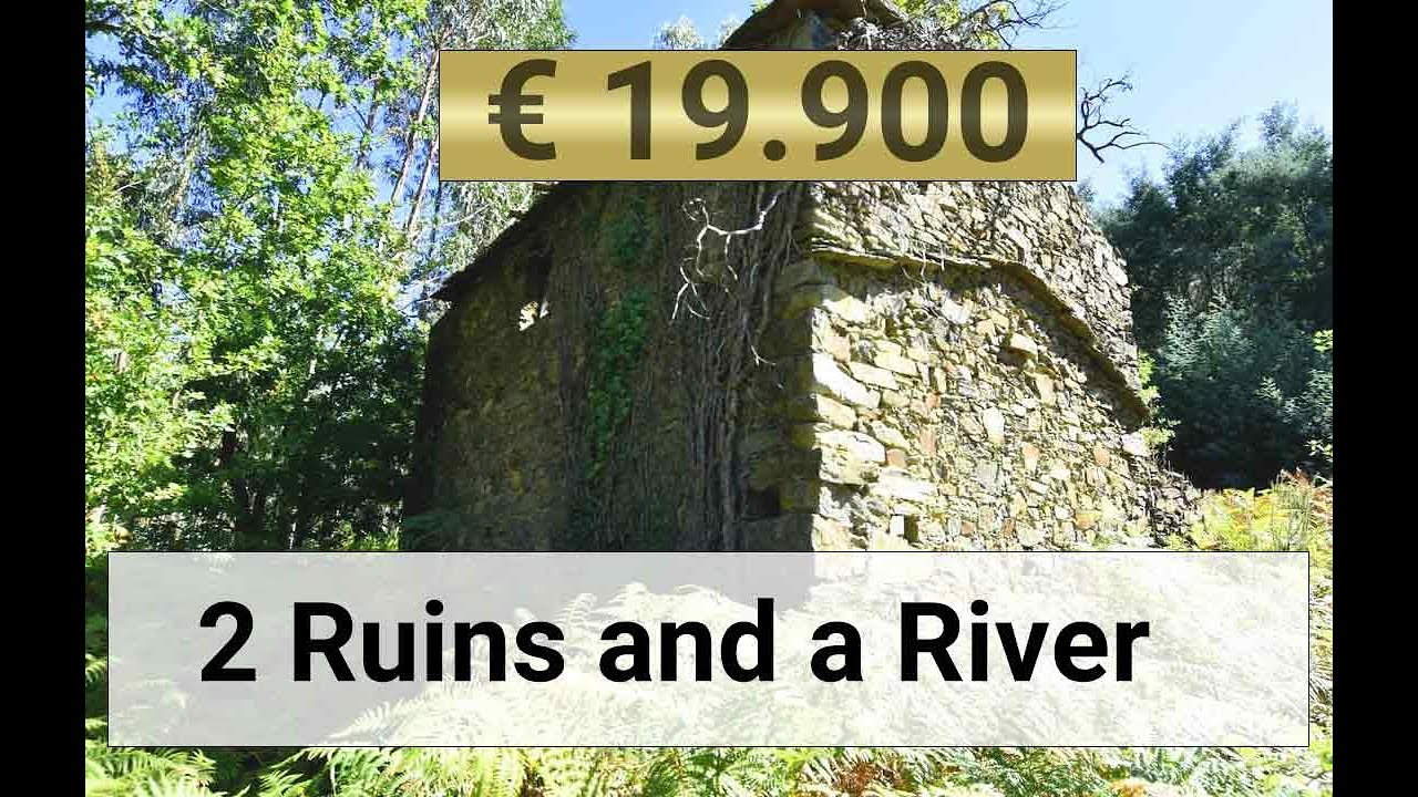€19,900 Wow 2 schist Stone Ruins in Portugal with a Trout Filled River Attached
