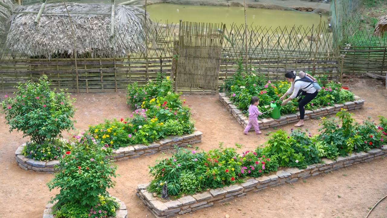 Harvesting stones to build flowerbeds at the farm entrance - Taking care of meals for the children