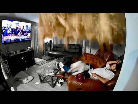 Ceiling Collapses While Man is Sleeping