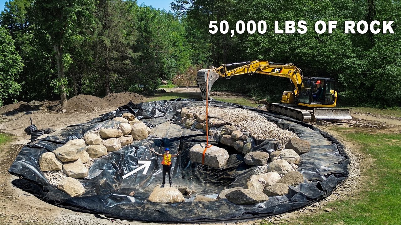 Thumbnail for Building Huge Pond Adding 50,000 lbs of Rock with Giant Excavator ep. 4