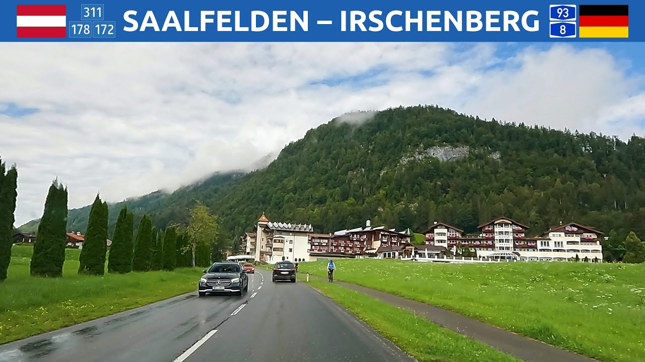 Driving from Austria to Germany. Saalfelden - Irschenberg: roads between Zell am See and Munich. 4K