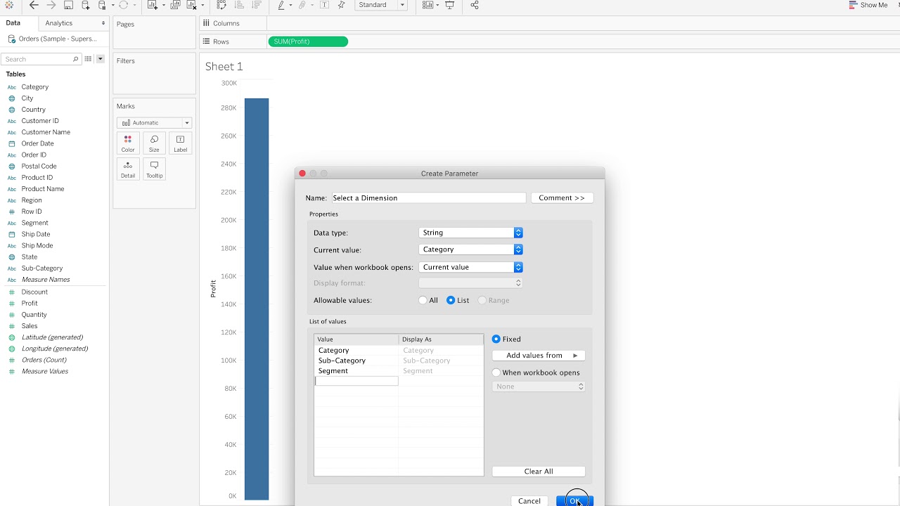 Tableau example of parameter to select a dimension emba youtube
