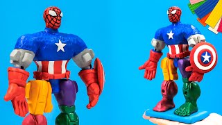 DIY Robot mixto Superhéroe hombre araña, Hulk, Capitán América con Arcilla | Super Clay ES