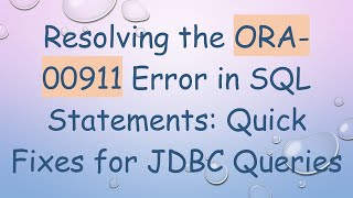 Famous Resolving the ORA-00911 Error in SQL Statements: Quick Fixes for JDBC Queries Net Worth