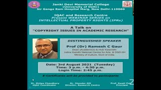 Information Copyright issues in Academic Research || by Prof (Dr) Ramesh C. Gaur || Update